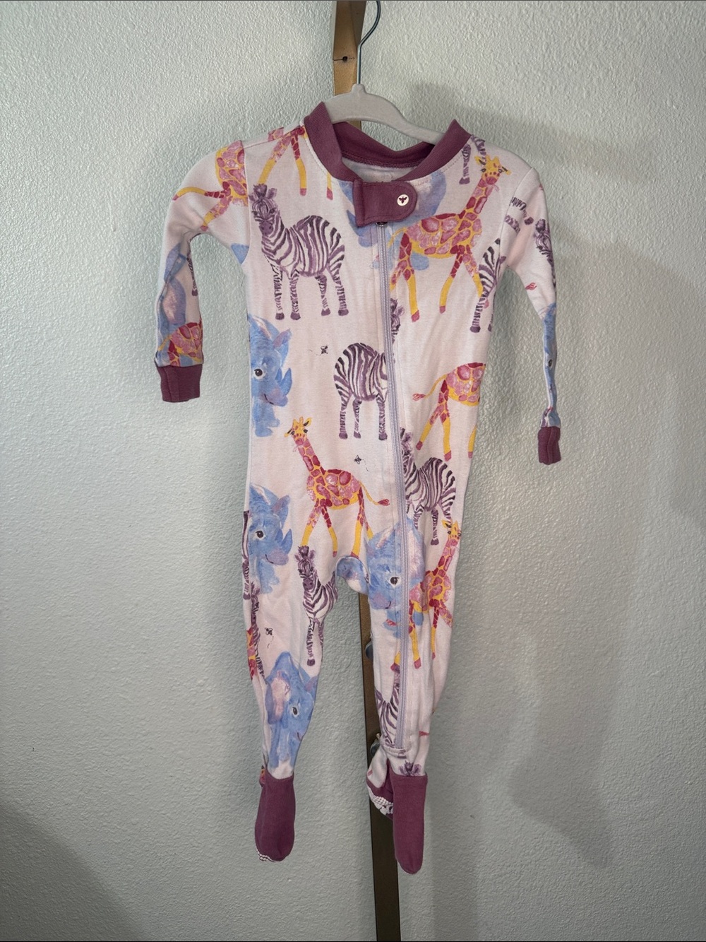 Burt’s Bees- Baby Girls' Pink Animal Print Footed One-Piece Pajamas- 3-6M
